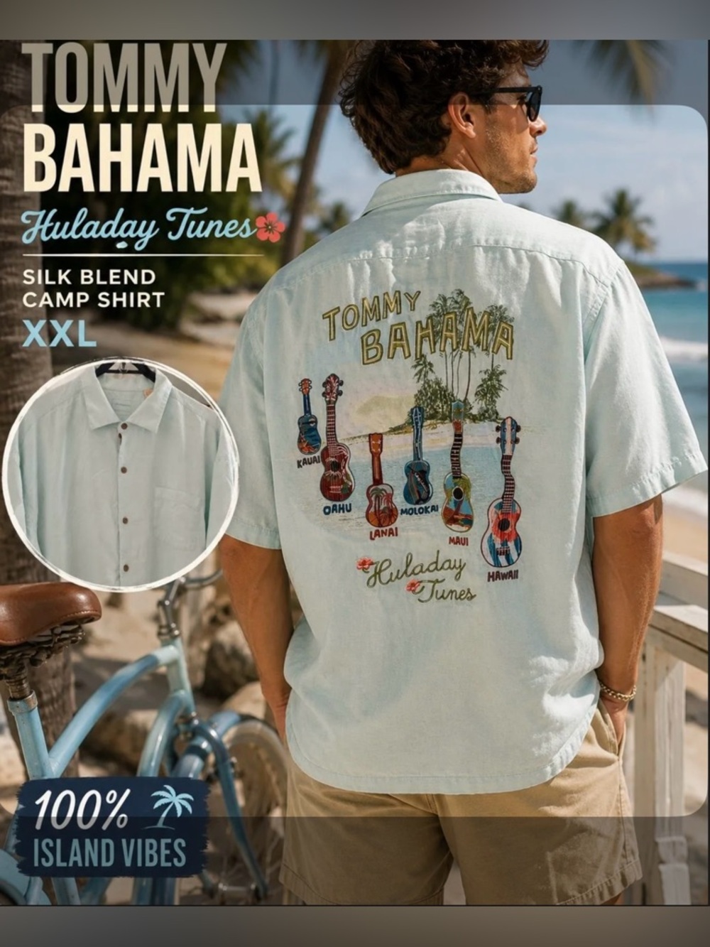 Tommy Bahama Hawaiian Guitar Embroidered Camp Shirt
